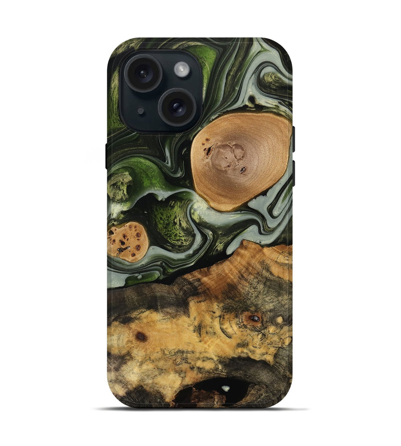 iPhone 15 Wood Live Edge Phone Case - Elba (Green, 741810)