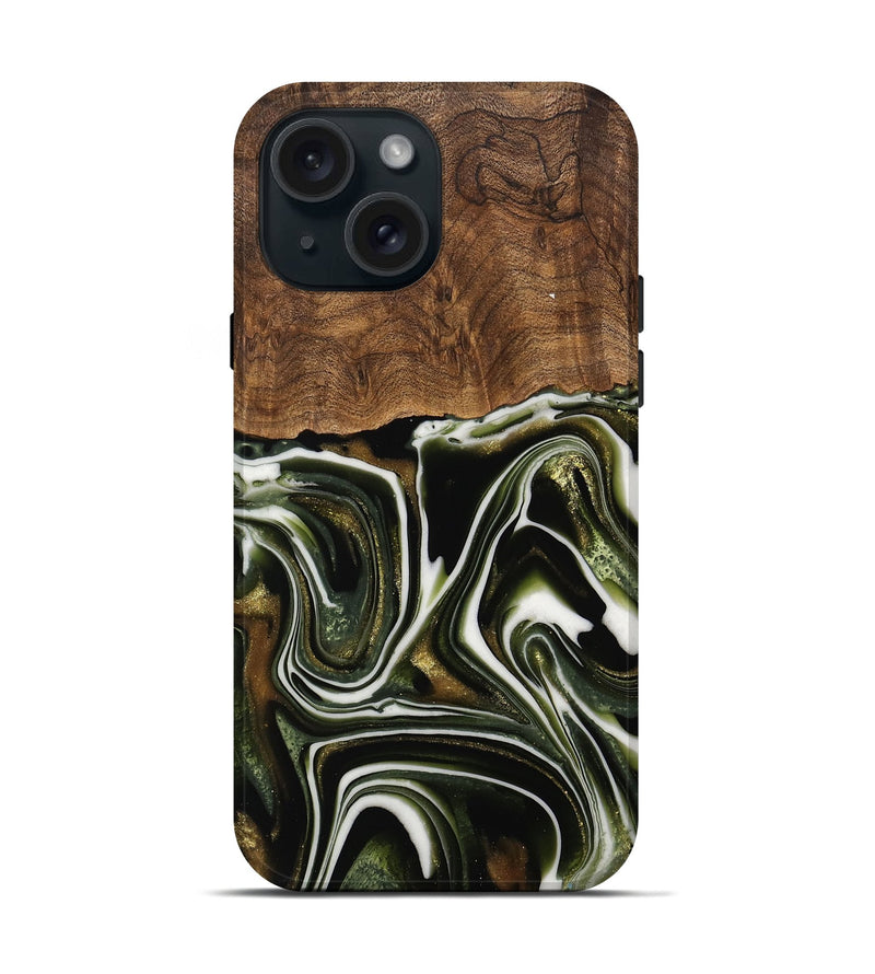 iPhone 15 Wood Live Edge Phone Case - Jorie (Green, 741811)