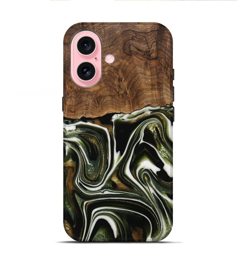 iPhone 16 Wood Live Edge Phone Case - Jorie (Green, 741811)