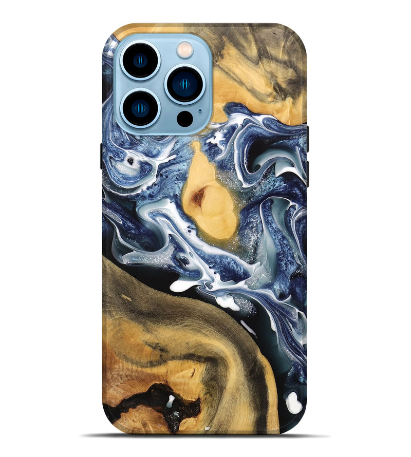 iPhone 14 Pro Max Wood Live Edge Phone Case - Horatio (Blue, 741812)