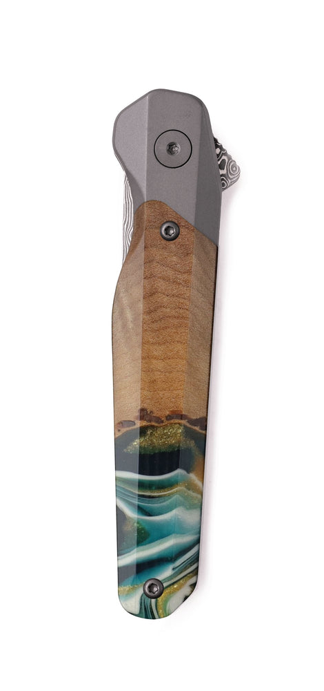 Live Edge Wood Pocket Knife - Kira (Teal & Gold, 741861)