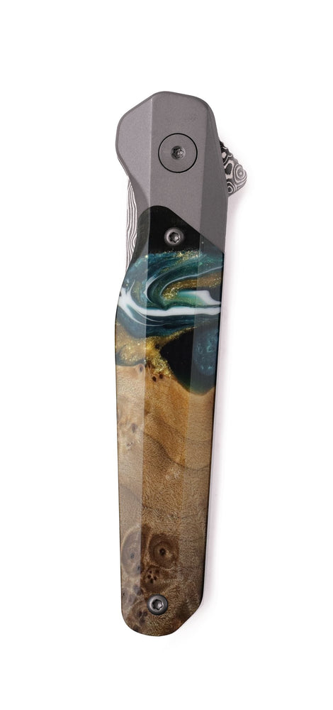 Live Edge Wood Pocket Knife - Shanice (Teal & Gold, 741864)