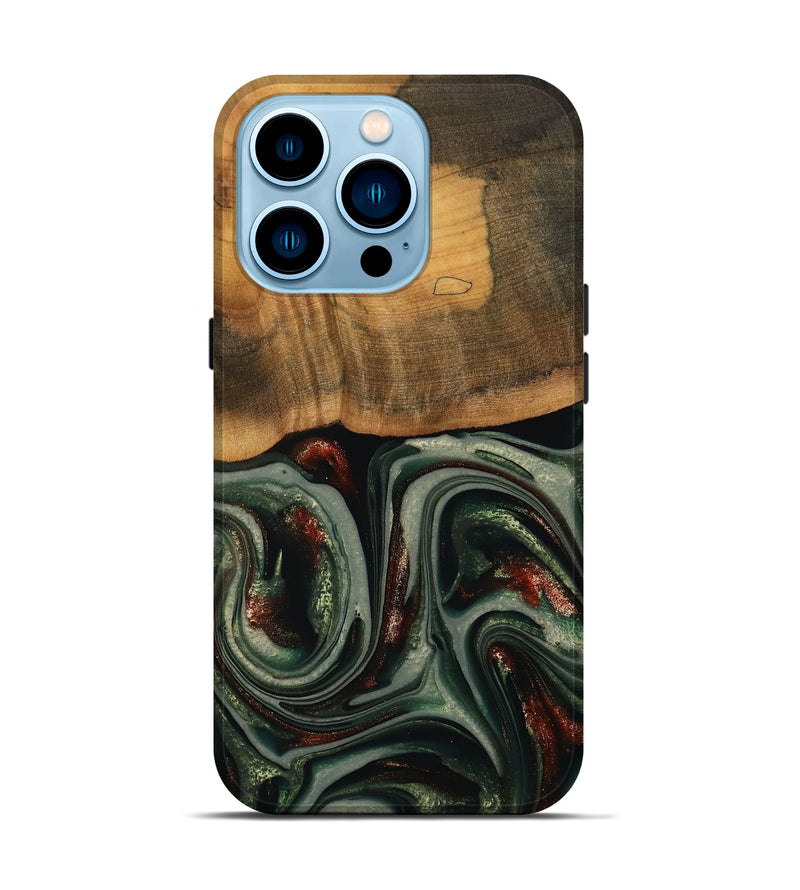 iPhone 14 Pro Wood Live Edge Phone Case - Maximus (Green, 741926)