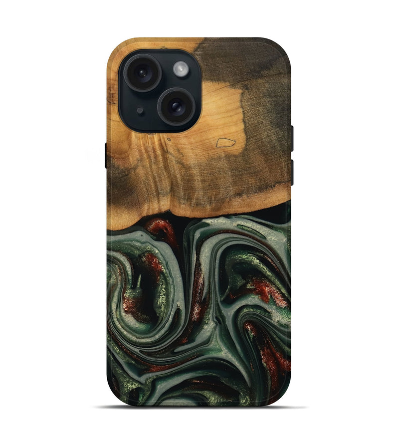 iPhone 15 Wood Live Edge Phone Case - Maximus (Green, 741926)