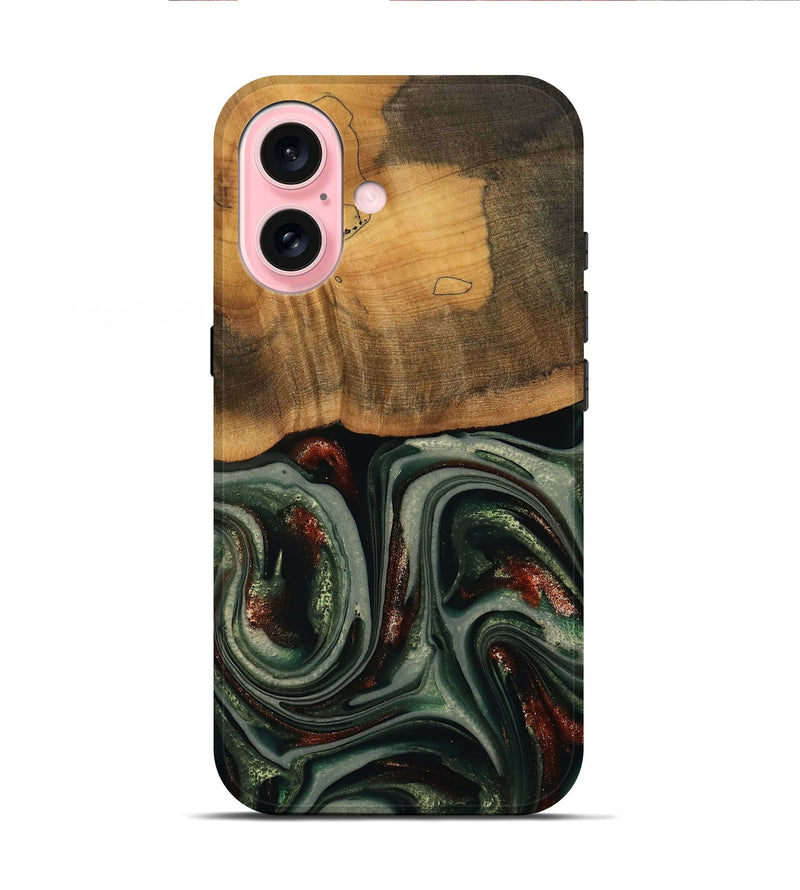 iPhone 16 Wood Live Edge Phone Case - Maximus (Green, 741926)