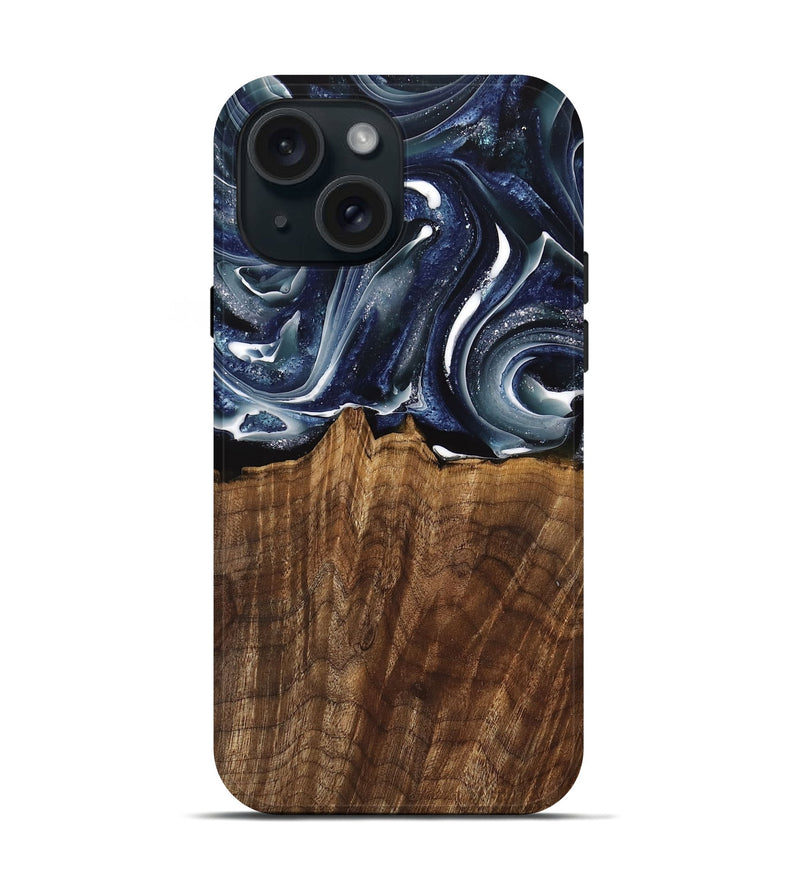 iPhone 15 Wood Live Edge Phone Case - Court (Blue, 741927)