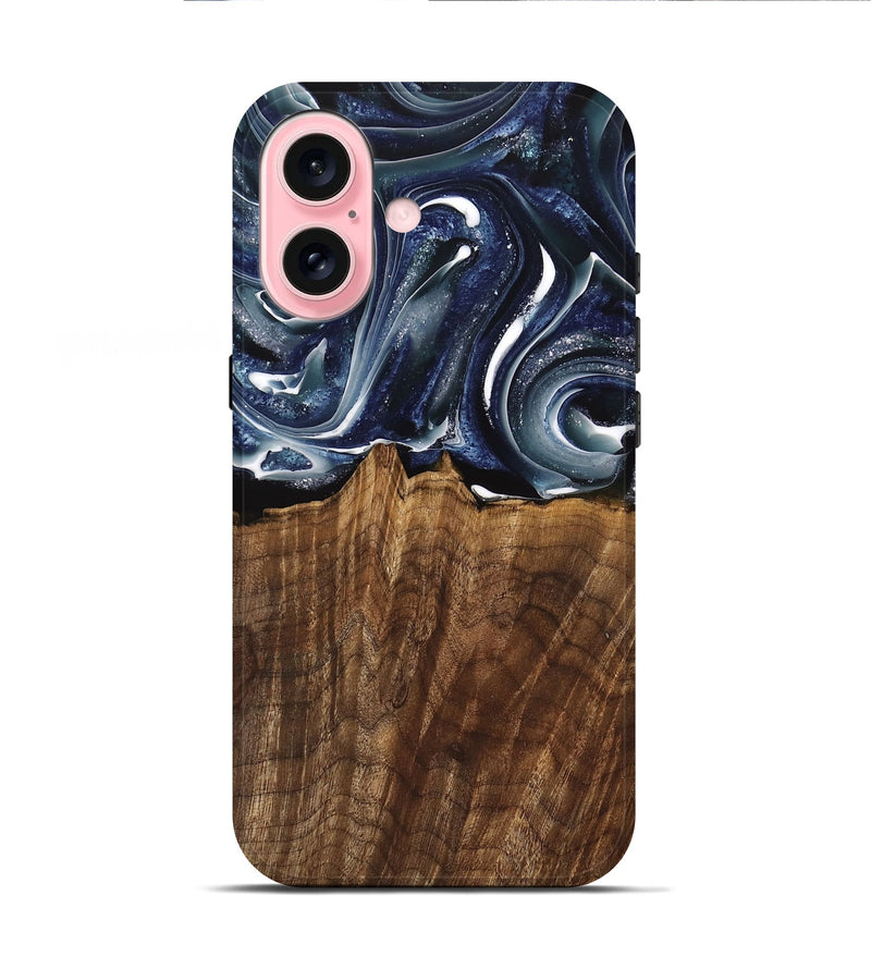 iPhone 16 Wood Live Edge Phone Case - Court (Blue, 741927)