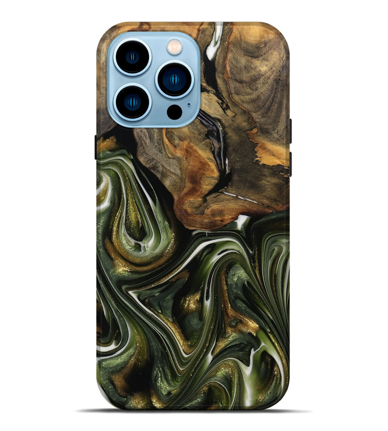 iPhone 14 Pro Max Wood Live Edge Phone Case - Kung (Green, 741928)