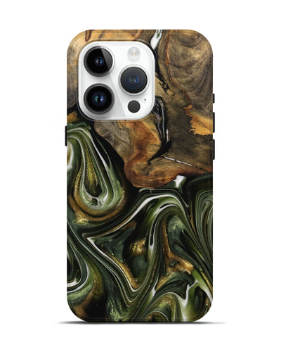 iPhone 15 Pro Wood Live Edge Phone Case - Kung (Green, 741928)