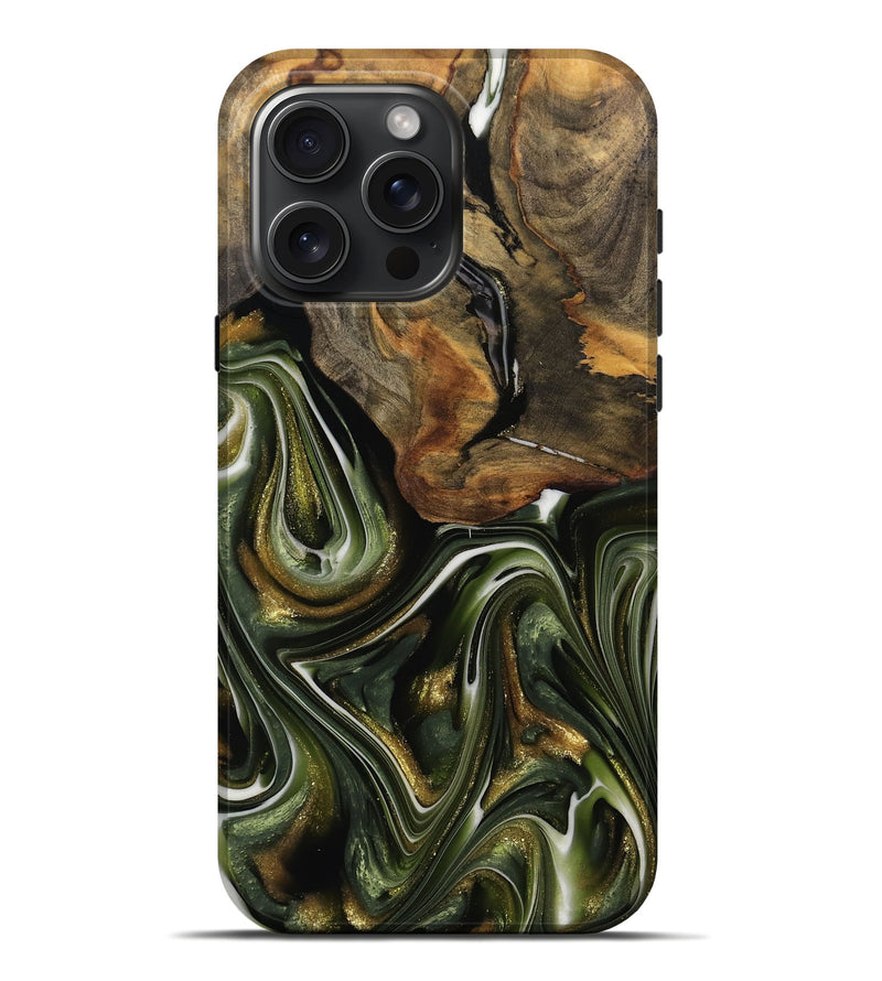 iPhone 16 Pro Max Wood Live Edge Phone Case - Kung (Green, 741928)