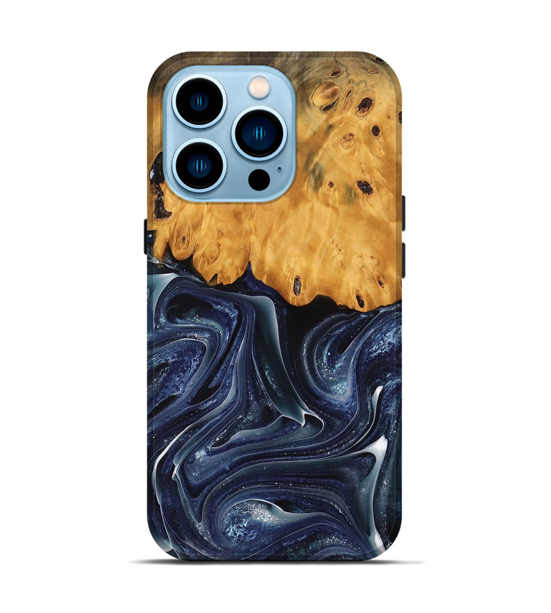 iPhone 14 Pro Wood Live Edge Phone Case - Habeeb (Blue, 741929)