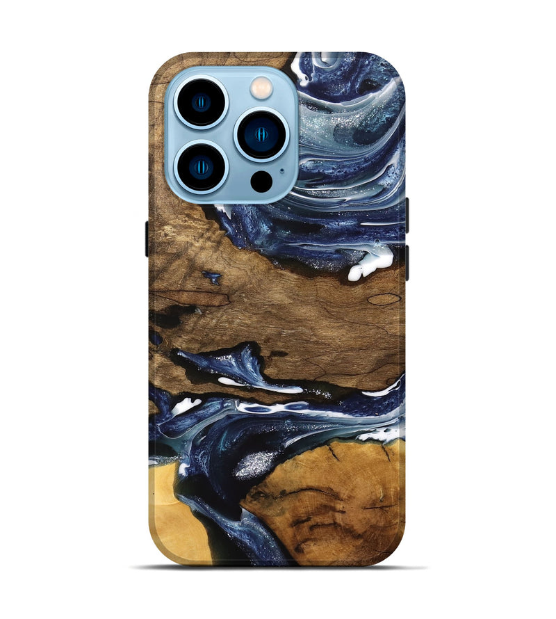 iPhone 14 Pro Wood Live Edge Phone Case - Ednah (Blue, 741930)