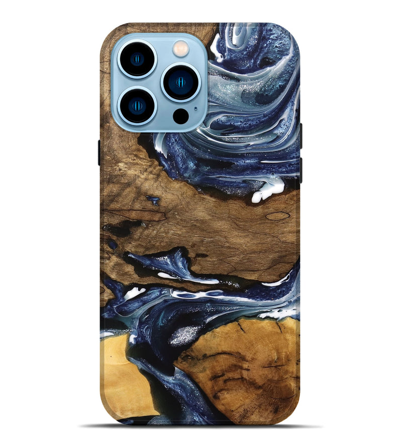 iPhone 14 Pro Max Wood Live Edge Phone Case - Ednah (Blue, 741930)