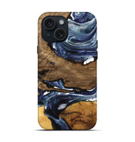 iPhone 15 Wood Live Edge Phone Case - Ednah (Blue, 741930)