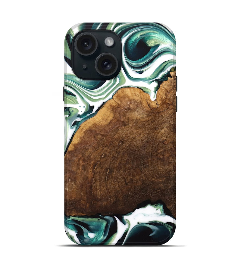 iPhone 15 Wood Live Edge Phone Case - Almus (Green, 741931)