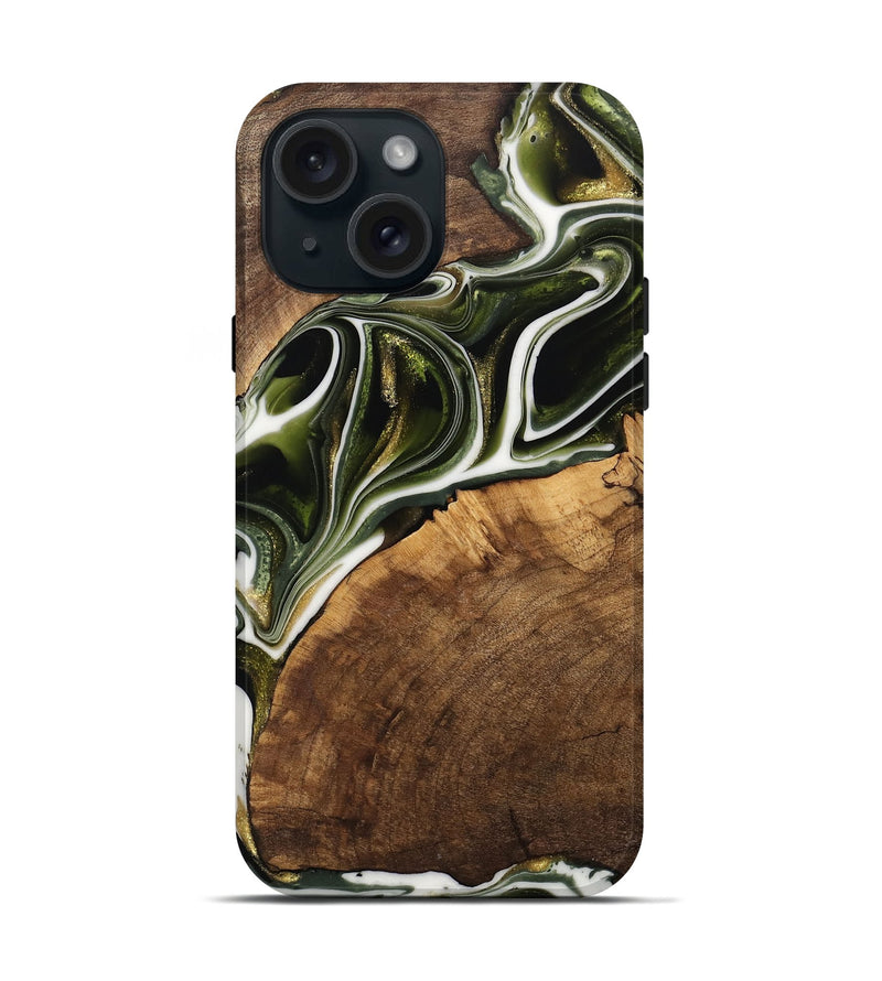 iPhone 15 Wood Live Edge Phone Case - Leigha (Black & White, 741935)