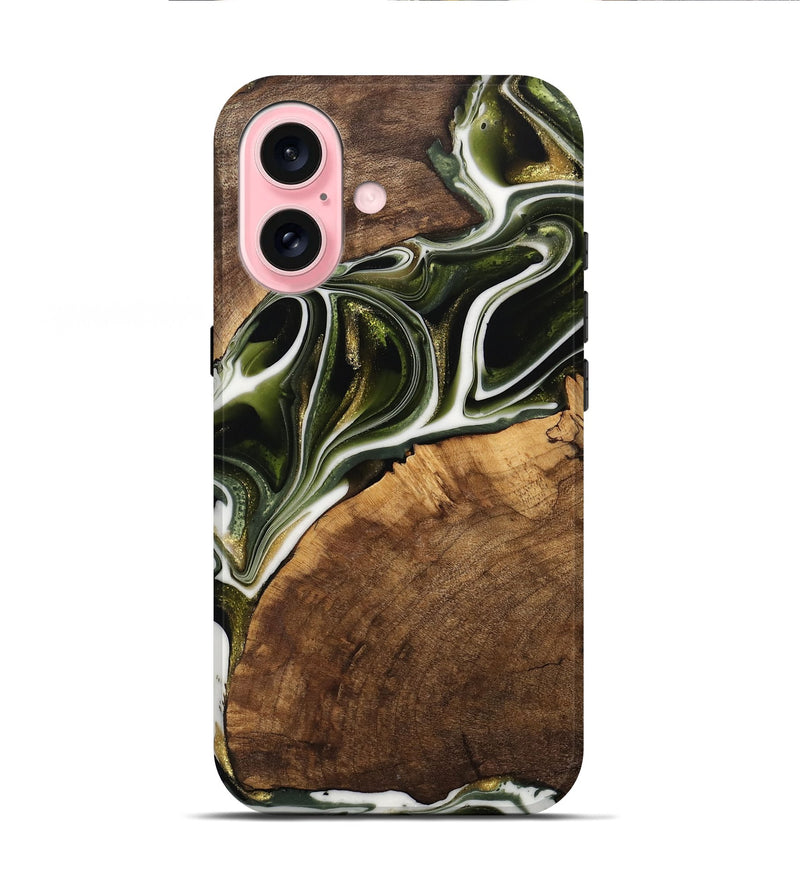 iPhone 16 Wood Live Edge Phone Case - Leigha (Black & White, 741935)