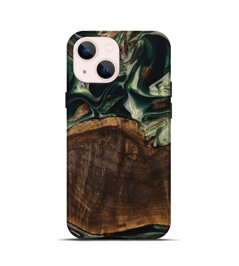 iPhone 13 mini Wood Live Edge Phone Case - Cacilie (Green, 741936)