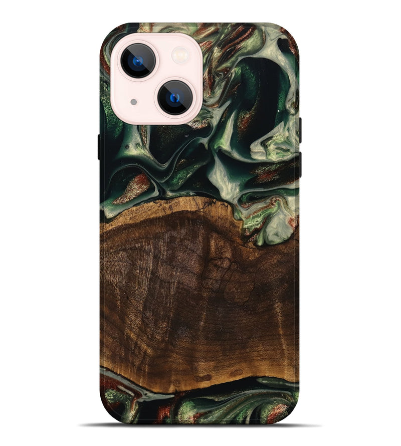 iPhone 14 Plus Wood Live Edge Phone Case - Cacilie (Green, 741936)