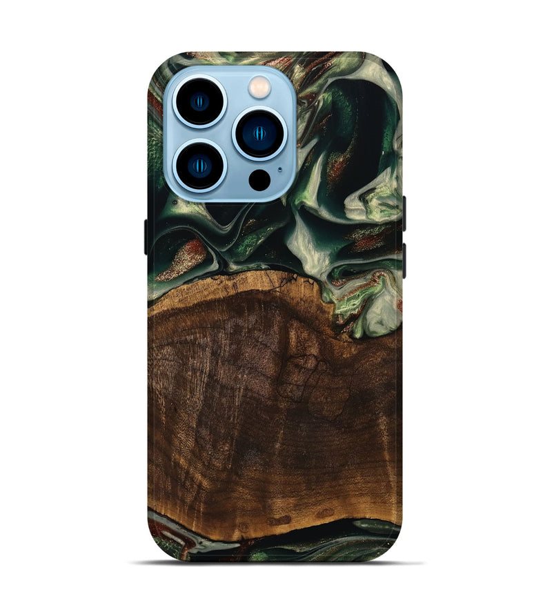 iPhone 14 Pro Wood Live Edge Phone Case - Cacilie (Green, 741936)