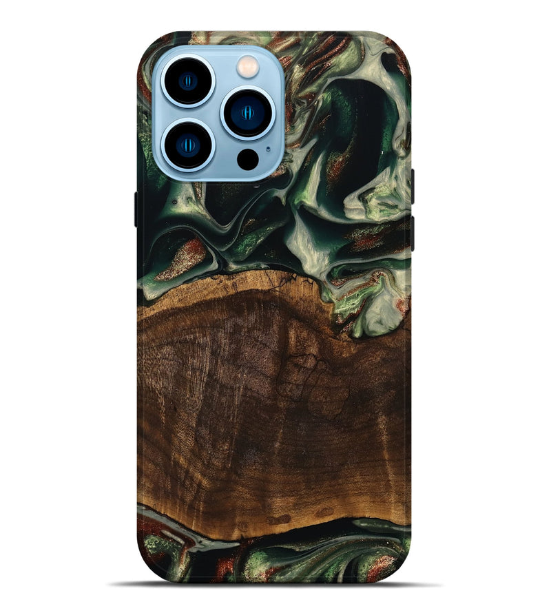 iPhone 14 Pro Max Wood Live Edge Phone Case - Cacilie (Green, 741936)