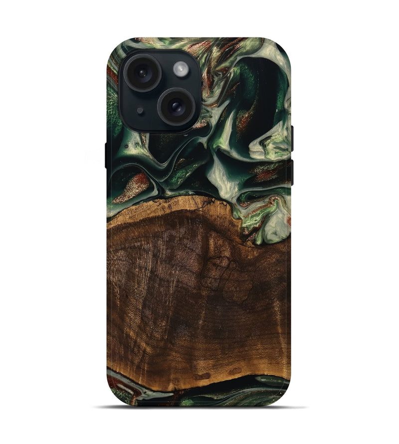 iPhone 15 Wood Live Edge Phone Case - Cacilie (Green, 741936)