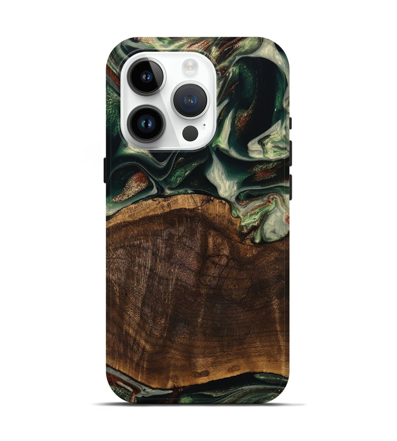 iPhone 15 Pro Wood Live Edge Phone Case - Cacilie (Green, 741936)