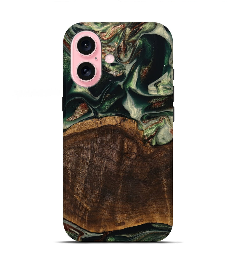 iPhone 16 Wood Live Edge Phone Case - Cacilie (Green, 741936)