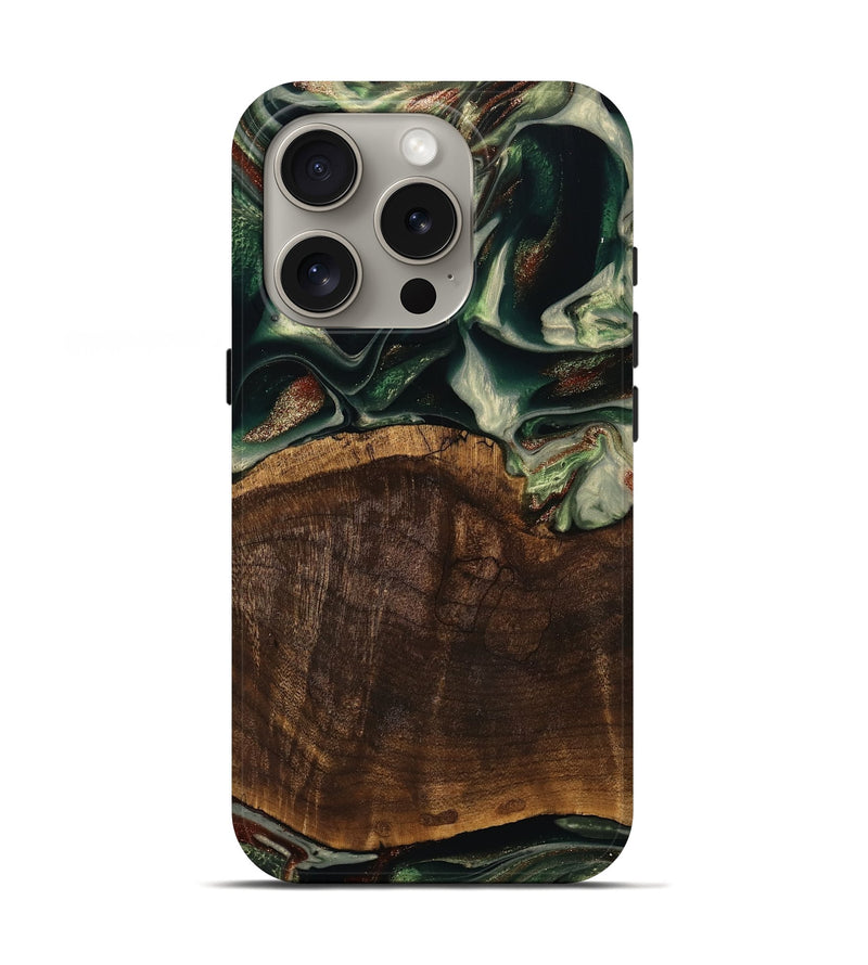 iPhone 16 Pro Wood Live Edge Phone Case - Cacilie (Green, 741936)