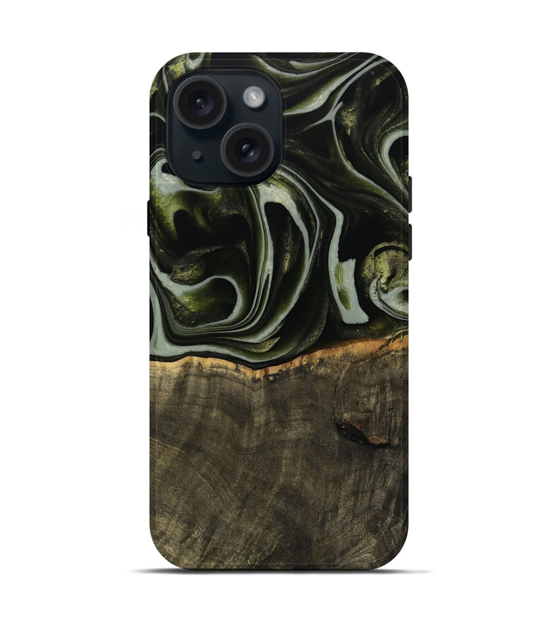 iPhone 15 Wood Live Edge Phone Case - Tonye (Green, 741937)