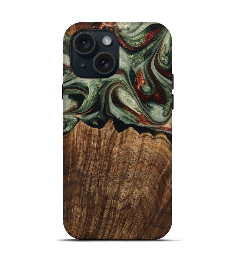 iPhone 15 Wood Live Edge Phone Case - Breena (Green, 741938)