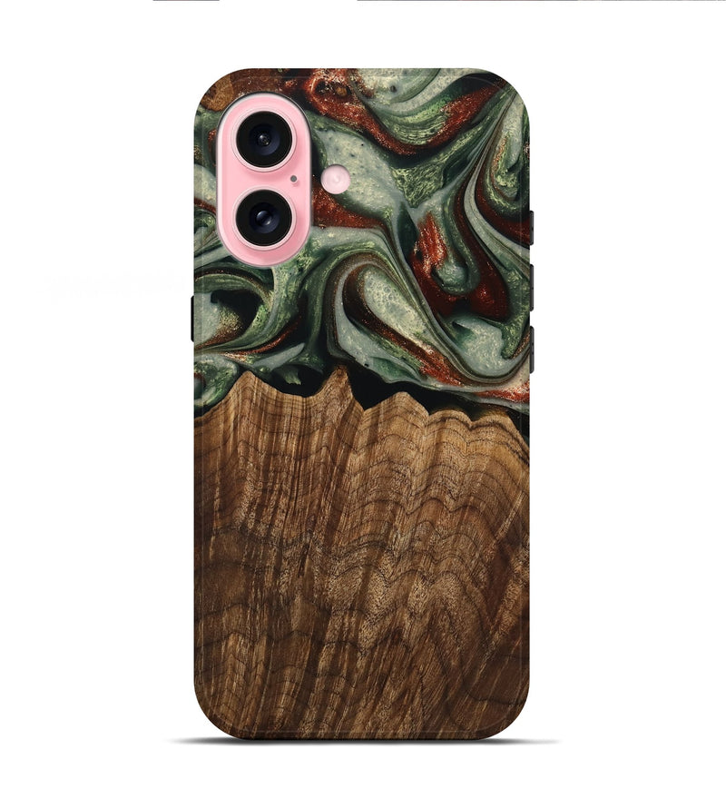 iPhone 16 Wood Live Edge Phone Case - Breena (Green, 741938)