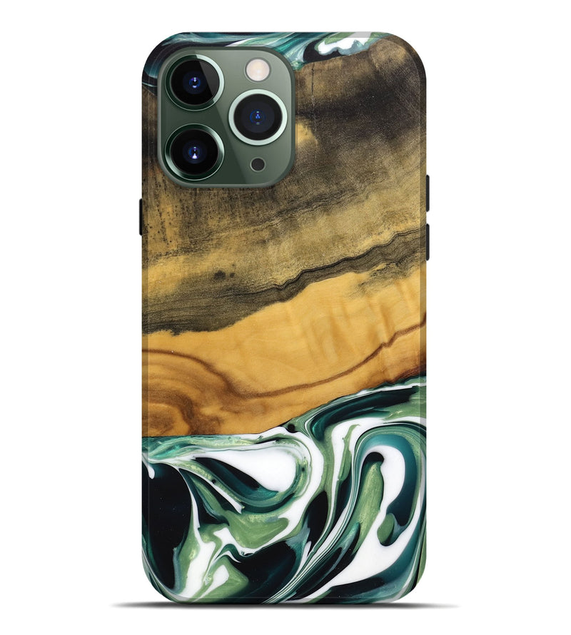 iPhone 13 Pro Max Wood Live Edge Phone Case - Orange (Green, 741939)