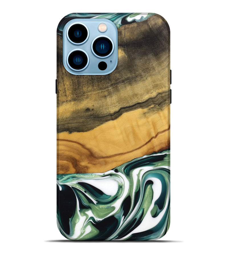 iPhone 14 Pro Max Wood Live Edge Phone Case - Orange (Green, 741939)