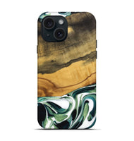 iPhone 15 Wood Live Edge Phone Case - Orange (Green, 741939)