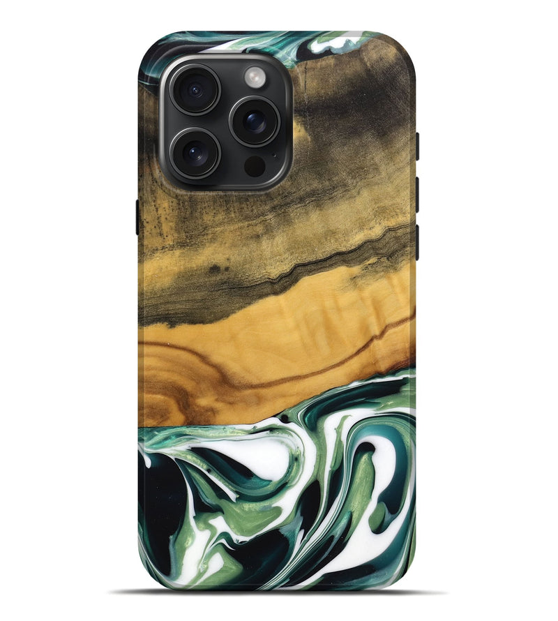 iPhone 16 Pro Max Wood Live Edge Phone Case - Orange (Green, 741939)