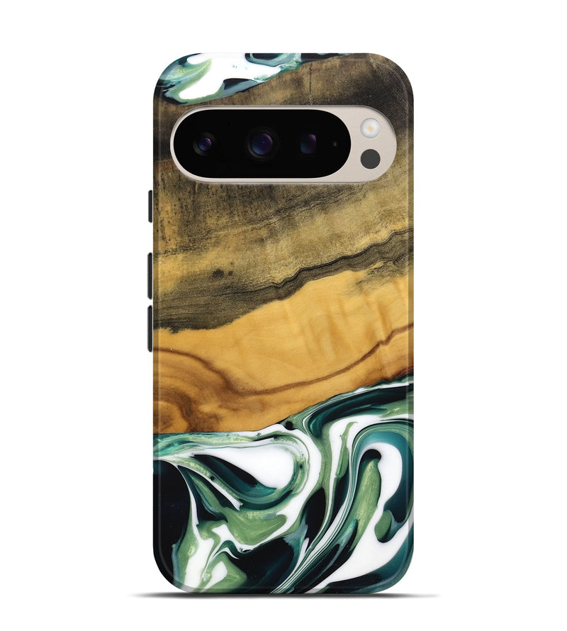 Pixel 9 Wood Live Edge Phone Case - Orange (Green, 741939)