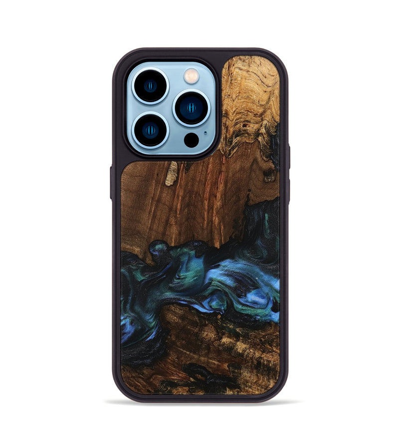 iPhone 14 Pro Wood Phone Case - Moyra (Blue, 741944)