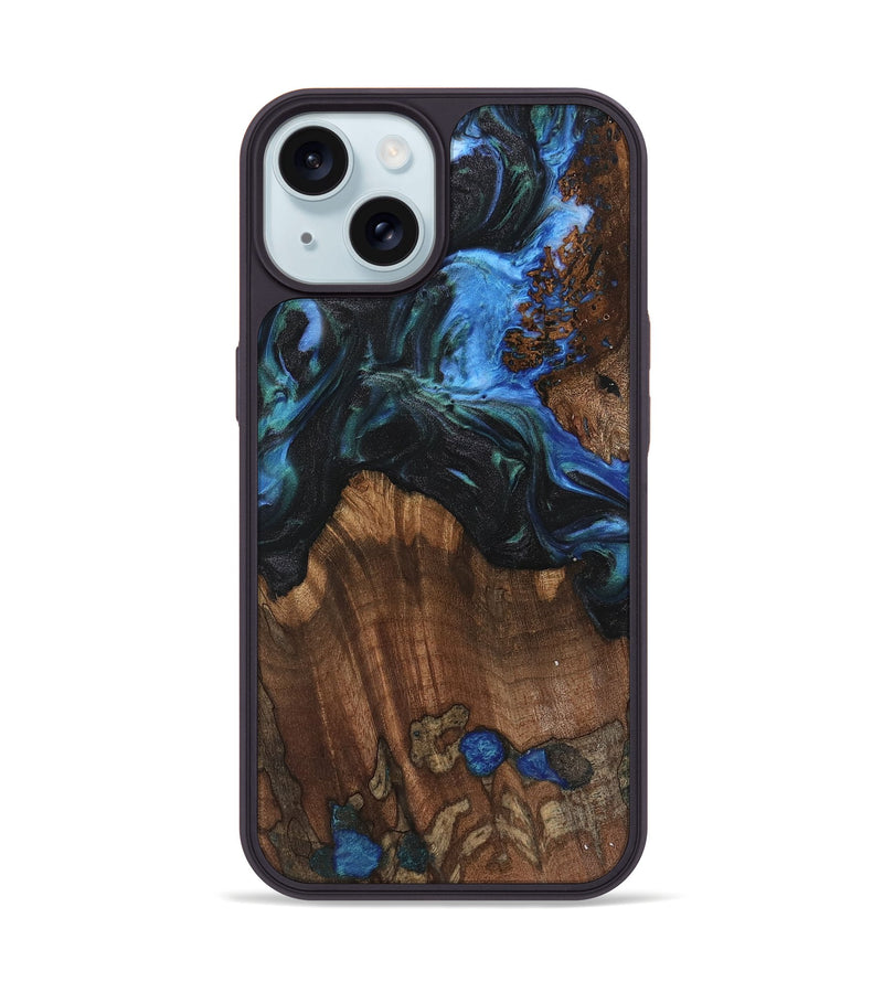 iPhone 15 Wood Phone Case - Nolia (Blue, 742015)