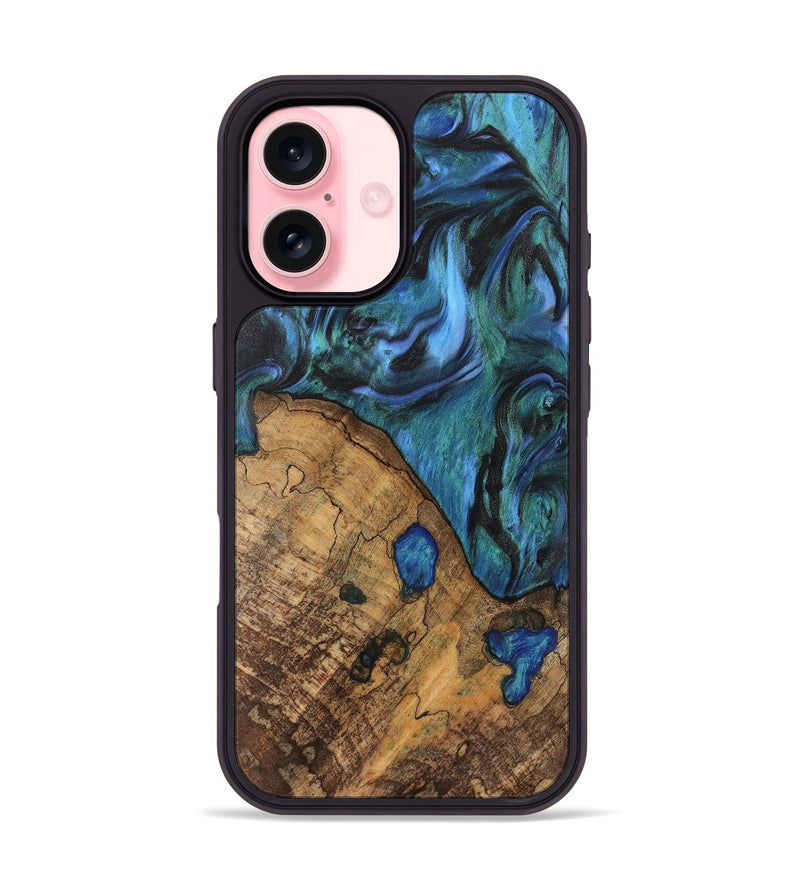 iPhone 16 Wood Phone Case - Oralee (Blue, 742050)