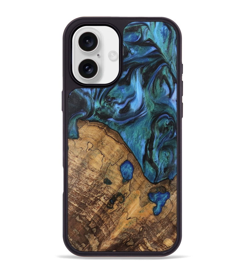 iPhone 16 Plus Wood Phone Case - Oralee (Blue, 742050)