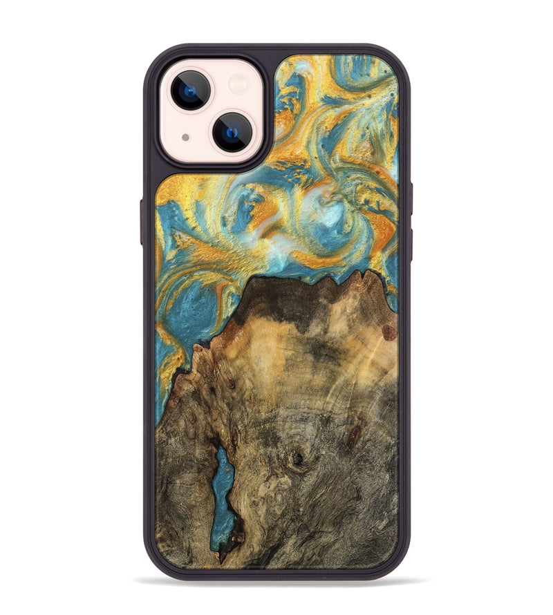 iPhone 14 Plus Wood Phone Case - Elvin (Teal & Gold, 742187)