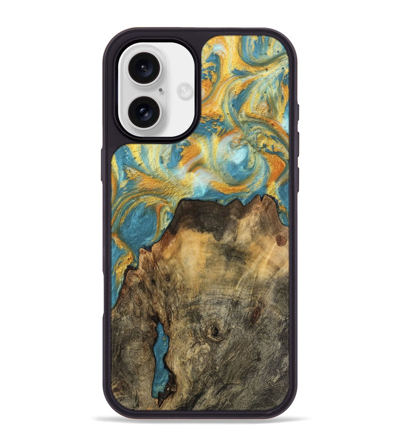 iPhone 16 Plus Wood Phone Case - Elvin (Teal & Gold, 742187)