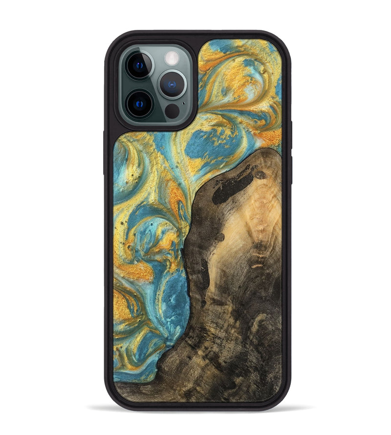 iPhone 12 Pro Max Wood Phone Case - Kellen (Teal & Gold, 742188)