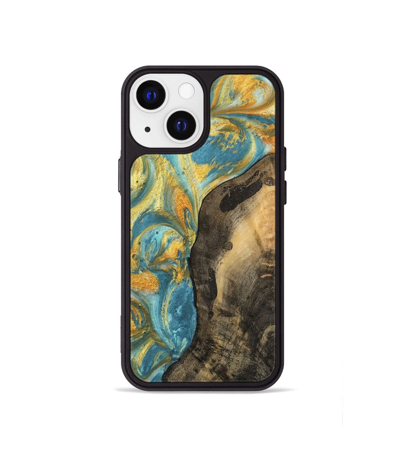 iPhone 13 mini Wood Phone Case - Kellen (Teal & Gold, 742188)