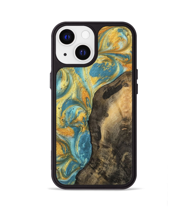 iPhone 13 Wood Phone Case - Kellen (Teal & Gold, 742188)