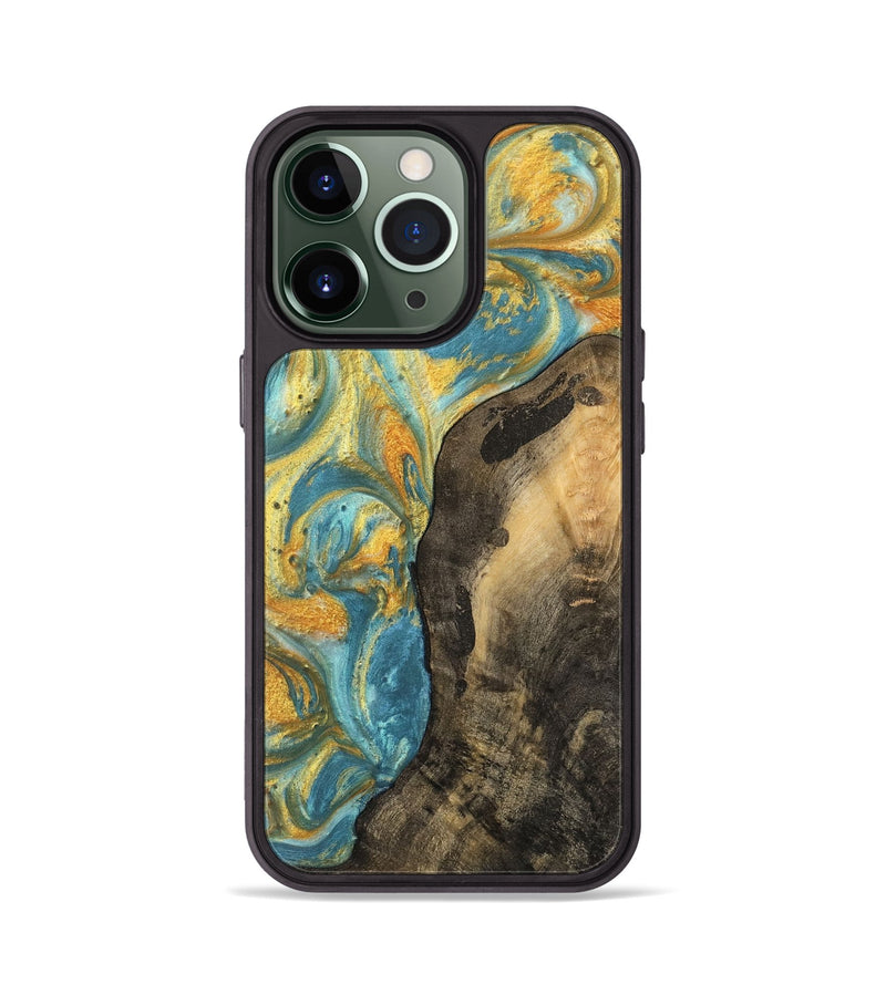 iPhone 13 Pro Wood Phone Case - Kellen (Teal & Gold, 742188)