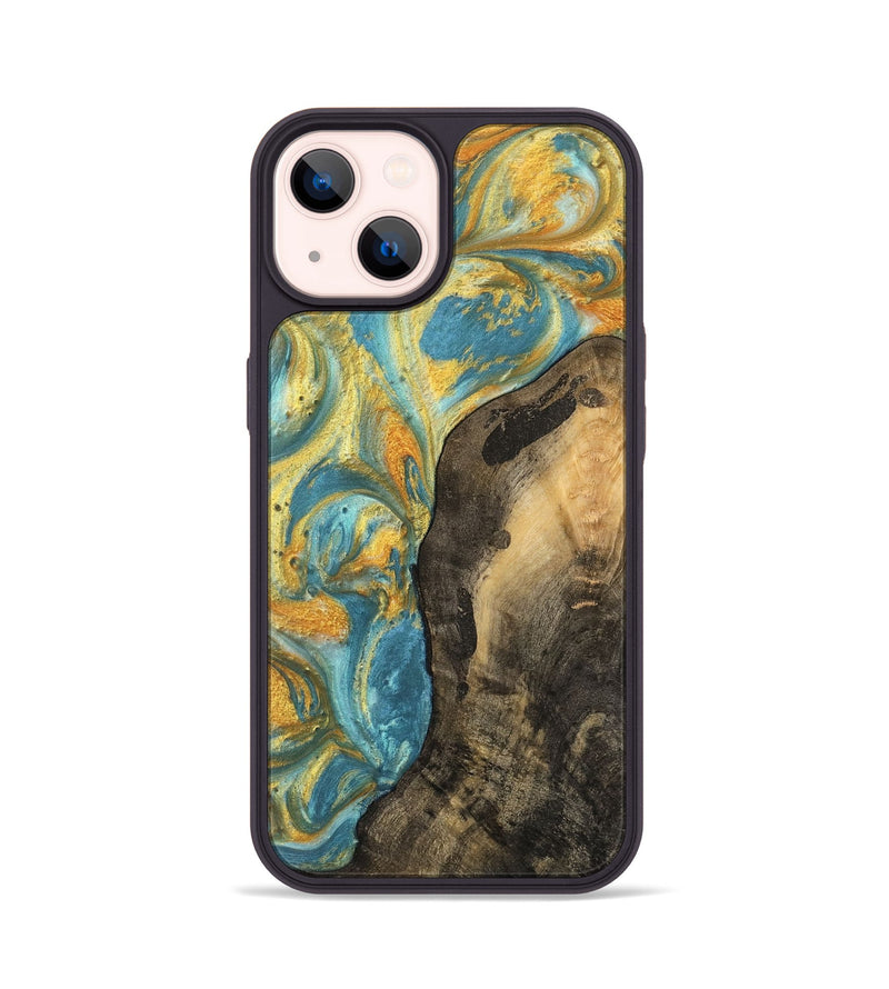 iPhone 14 Wood Phone Case - Kellen (Teal & Gold, 742188)