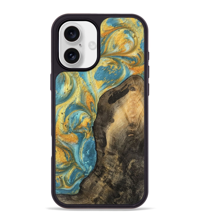 iPhone 16 Plus Wood Phone Case - Kellen (Teal & Gold, 742188)