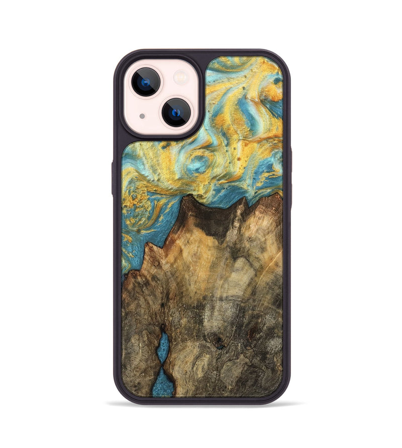 iPhone 14 Wood Phone Case - Lauryn (Teal & Gold, 742191)